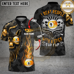 Maxcorners Billiards Skull Flame Yellow Personalized Name 3D Unisex Shirt