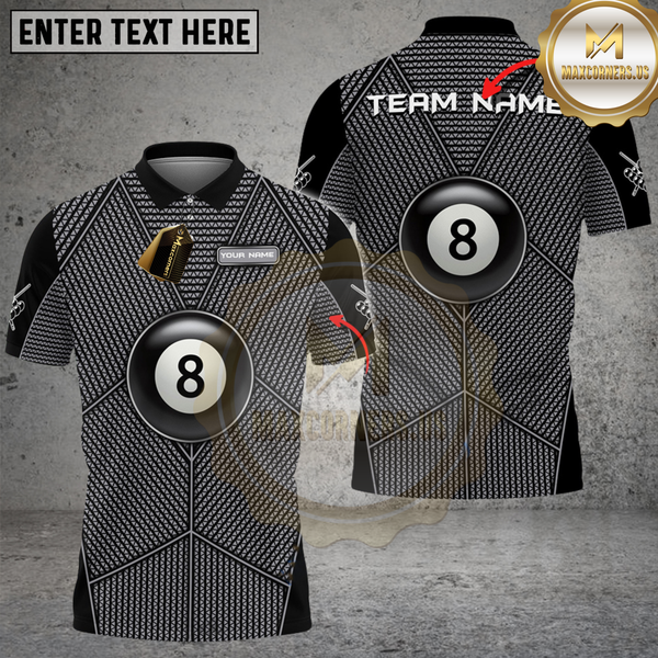 Maxcorners Billiards Geometric Black Pattern Personalized Name 3D Unisex Shirt
