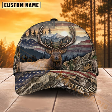 Maxcorners Deer Hunting Mountain Lake Wilderness Personalized Name 3D Cap