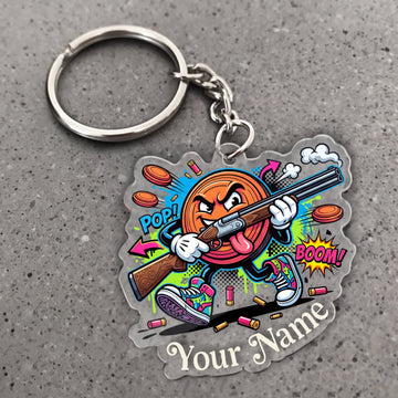 Maxcorners Clay Shooting Funny Cartoon Pop Clay Target Shooter Customized Name 3D Keychain And Ornament