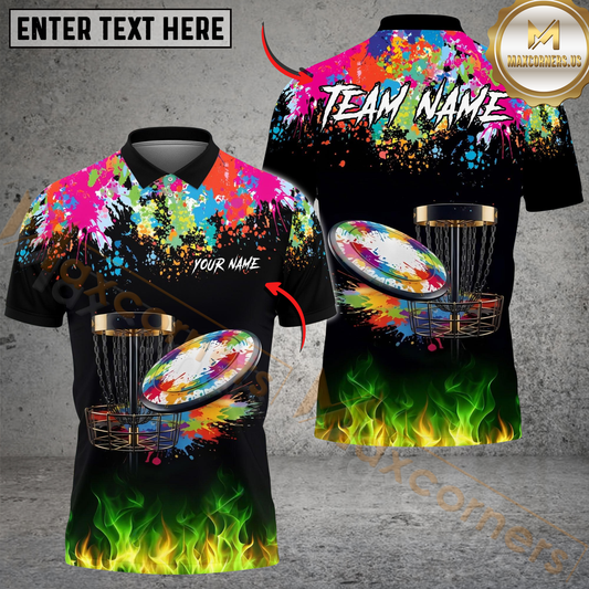 Maxcorners Disc Golf Paint Splash Customized Name, Team Name 3D Shirt