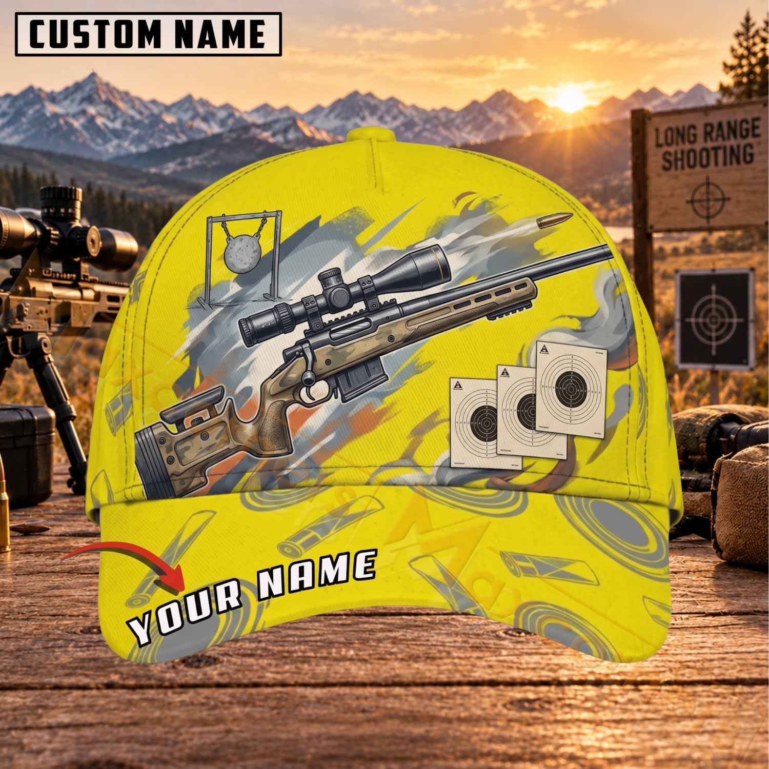 Maxcorners Long Range Shooting Yellow Precision Rifle Personalized Name 3D Cap