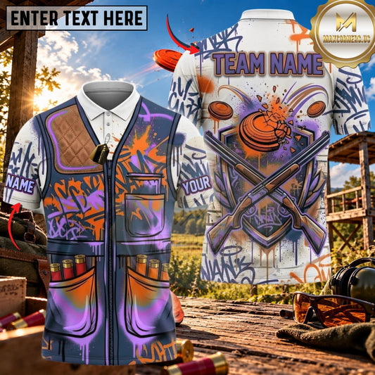 Maxcorners Clay Shooting Graffiti Crossed Shotgun Target Multicolor Customized Name Team Name 3D Shirts (4 Colors)