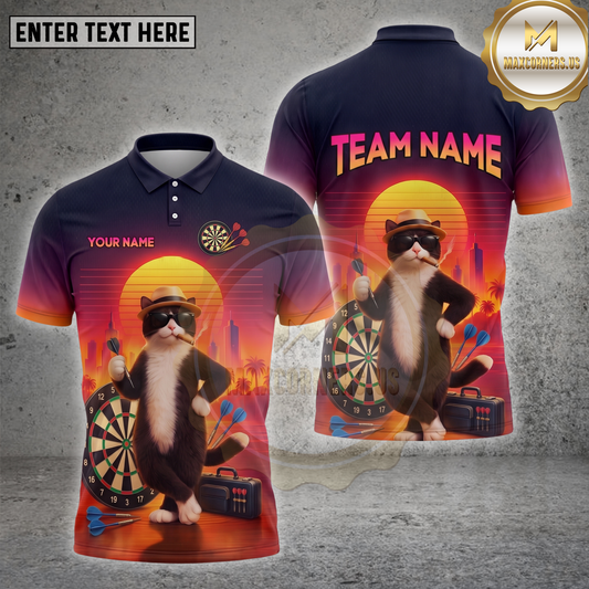 Maxcorners Darts Shirt Retro Cool Cat Multiple Options Personalized Name, Team Name 3D Shirt