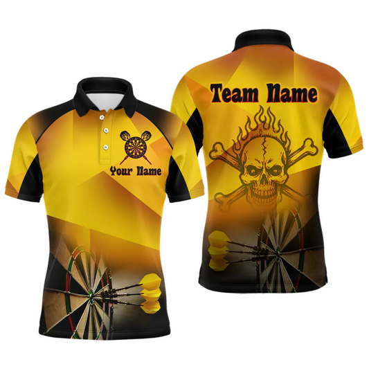 Maxcorners Men's Personalized Dart Shirts With Fire Skull And Yellow Darts Theme LM1605