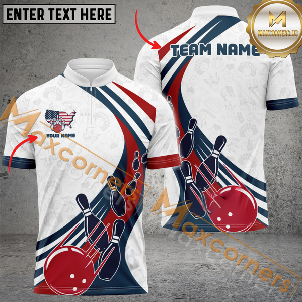 Maxcorners American Flag Star Bowling Jersey Personalized Name, Team Name 3D Shirt