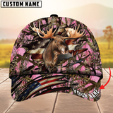 Maxcorners Moose Hunting USA Flag Crack Camouflage Pattern Multicolor Personalized Name 3D Cap