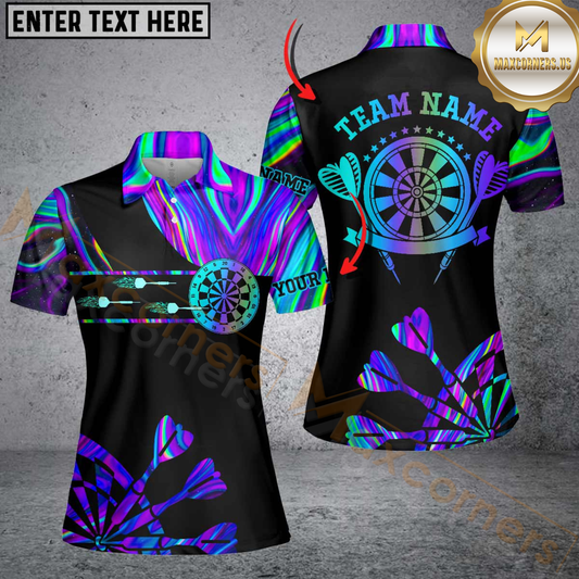 Maxcorners Holographic Purrple Dartboard Custom Darts Shirt, Darts Jersey Team Polo & 1/4 Zip For Women