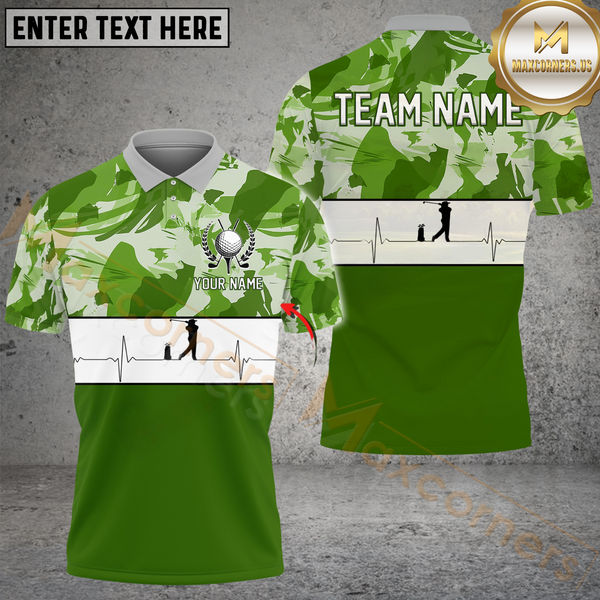 Maxcorners Golf Camo Print And Heartbeat  Multicolor Customized Name, Team Name 3D Shirts