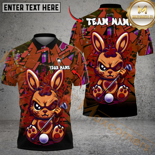 Maxcorners Urban Graffiti Rabbit Golf Polo Shirt Customized Name, Team Name 3D Shirts (4 Colors)
