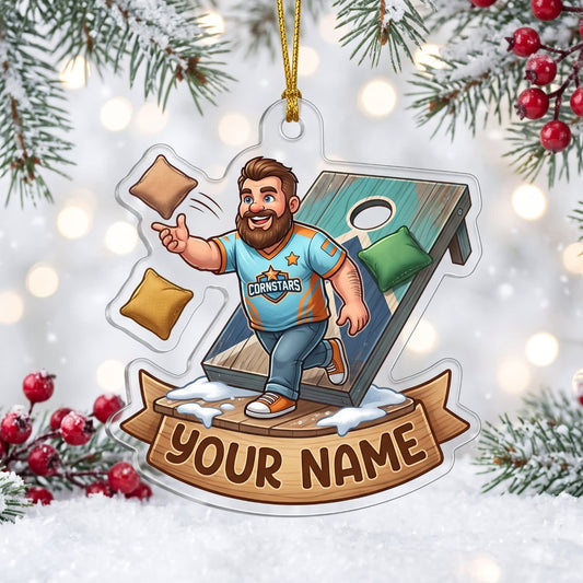 Maxcorners Cornhole Athletic Player Toss Design Customized Name 3D Keychain And Ornament