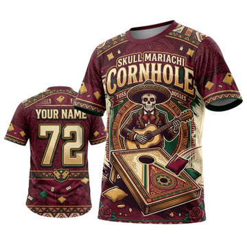 Maxcorners Cornhole Skill Maricachi Skull Personalized Name 3D Unisex Shirt