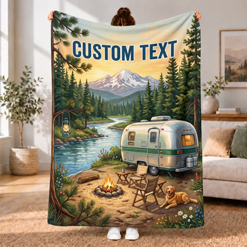 Maxcorners RVs Travel Trailer Pine Forest Lake Custom Name 3D Blanket