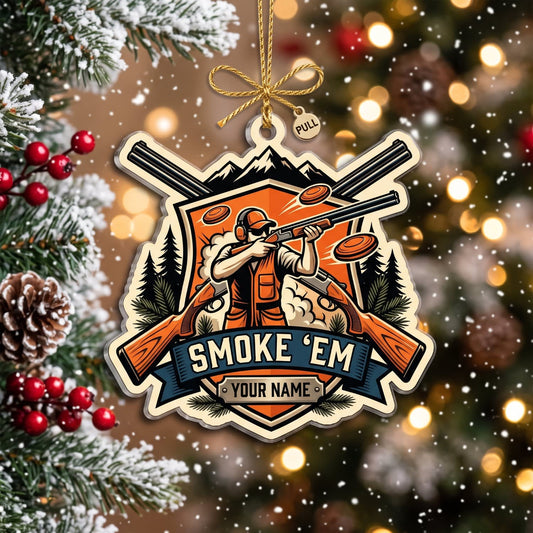 Maxcorners Clay Shooting Smoke Em Crossed Shotguns Badge Customized Name 3D Keychain And Ornament