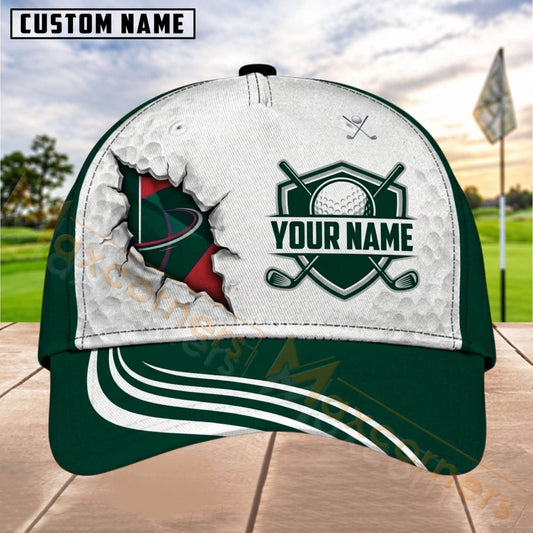 Maxcorners Golf Torn Flag Crossed Clubs Personalized Name 3D Cap (4 Colors)
