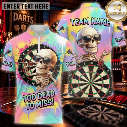 Maxcorners Darts Pastel Rainbow Too Dead To Miss Skull Personalized Name 3D Unisex Shirt