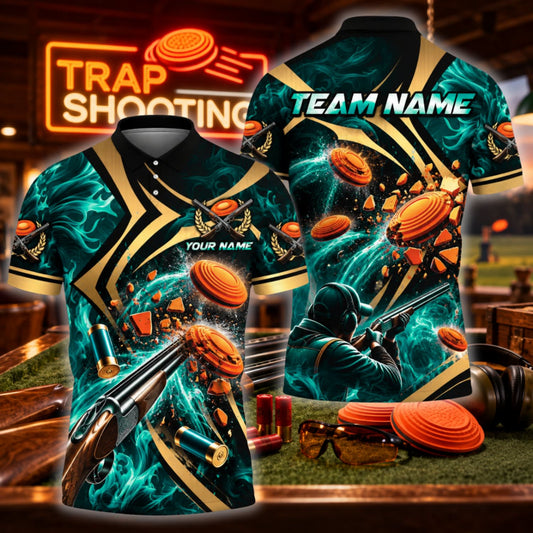 ( 6 Colors ) Maxcorners Trap Clay Shooting Shotgun & Shattered Clay Targets Multicolor Customized Name, Team Name 3D Shirts
