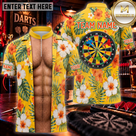 Maxcorners Darts Funny Hawaiian Floral Shirt Colorful Dartboard Personalized Name 3D Unisex Shirt