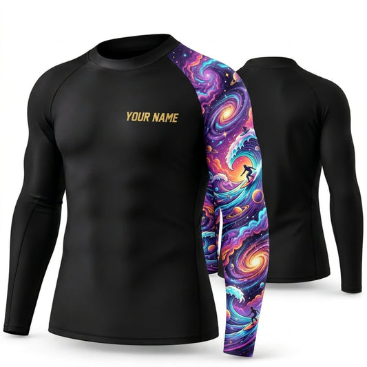 Maxcorners Personalized Galaxy Art Black Shirt with Bright Cosmic Swirl Sleeve 3D All Over Printed Shirts, Best Gifts for Galaxy Lovers