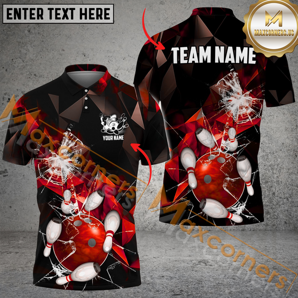 Maxcorners Broken Glass Bowling Jersey Multicolor Option Customized Name, Team Name 3D Polo Shirt