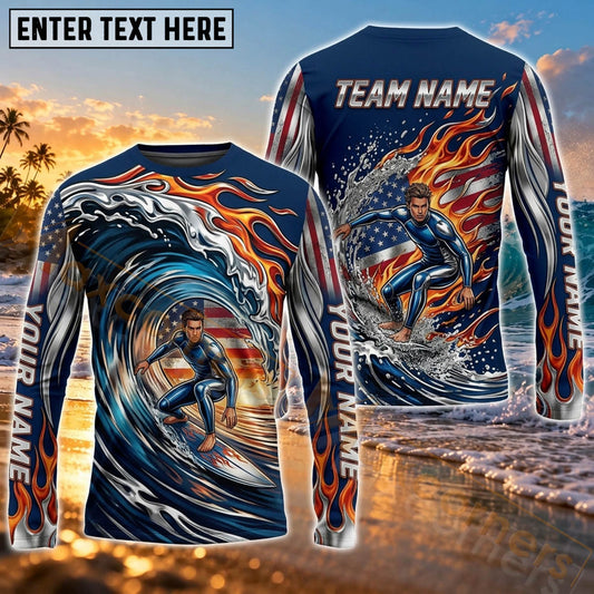 Maxcorners Surfing Vintage Deep Sea Art Customized Name, Team Name 3D Long Sleeve Shirt