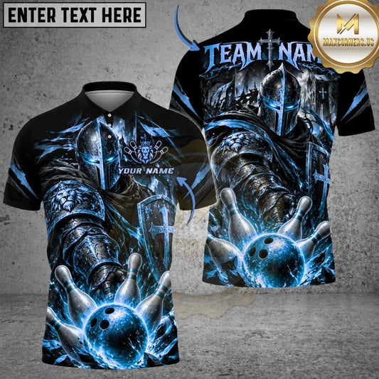 Maxcorners Bowling Crusader Knight Sword Warrior Pins Strike Artwork Multicolor Customized Name, Team Name 3D Shirts