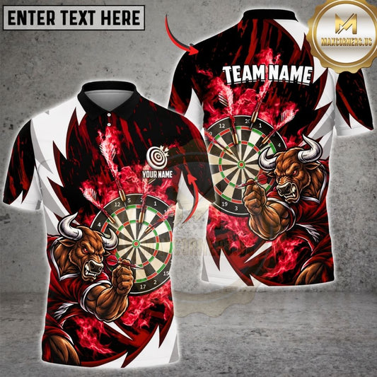 Maxcorners Darts Furious Bull Mascot Muscular Fighting Stance Dartboard Graphic Multicolor Customized Name, Team Name 3D Shirts
