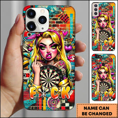 Maxcorners Darts Rebel Tattoo Girl Dartboard Personalized Name 3D Phone Case