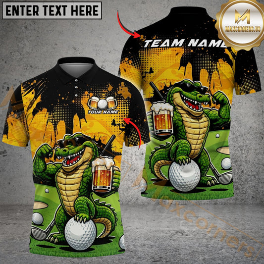 Maxcorners Golf Funny Beer Alligator Design Customized Name, Team Name Shirts