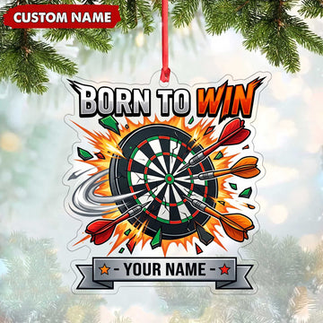 Maxcorners Darts Lover Born To Win Typography, Target Board Burst, Name Plate Banner Personalized Name Ornament 2D Flat