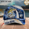 Maxcorners Fishing  Splash Water Fish Scale Lake View Personalized Name 3D Cap (12 Fish Species)