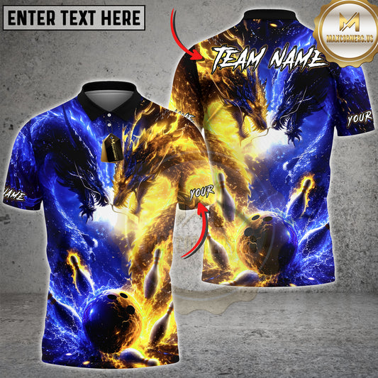 Maxcorners Bowling Fire and Ice Dragon Strike Multiple Options Personalized Name, Team Name 3D Shirt