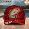 Maxcorners Fishing Red Geometric Splash Pattern Personalized Name 3D Cap (12 Fish Species)
