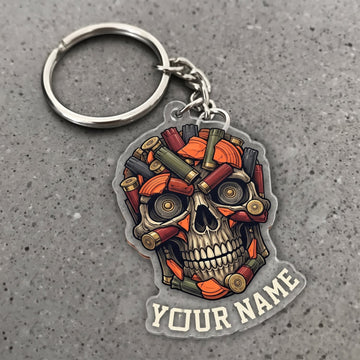 Maxcorners Clay Shooting Tactical Skull And Shells Customized Name 3D Keychain And Ornament