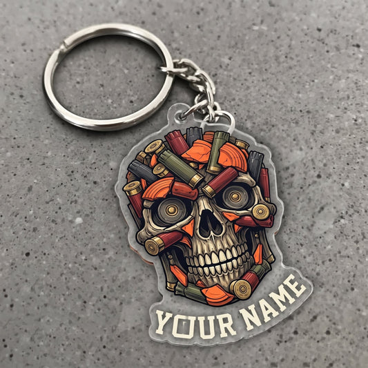 Maxcorners Clay Shooting Tactical Skull And Shells Customized Name 3D Keychain And Ornament