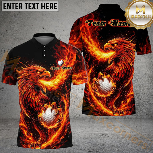Maxcorners Blazing Phoenix Golf Polo Personalized Name, Team Name 3D Shirt (4 Colors)