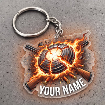 Maxcorners Clay Shooting Exploding Clay Target And Crossed Shotguns Customized Name 3D Keychain And Ornament