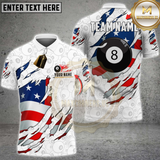 Maxcorners 8-Ball Billiards American Flag Rip Design Personalized Name 3D Unisex Shirt