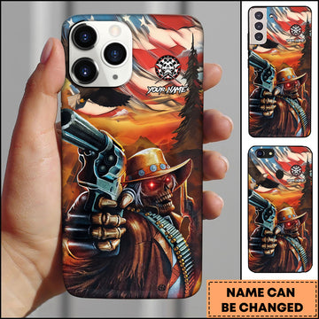 Maxcorners Western Cowboy Skeleton Revolver Personalized Name 3D Phone Case