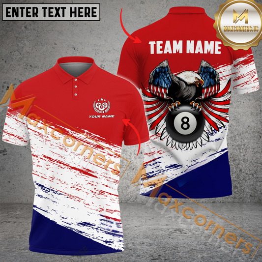 Maxcorners Ball 8 Eagle Classic Billiard Jersey Multicolor Options Personalized Name, Team Name 3D Polo Shirt (4 Colors)