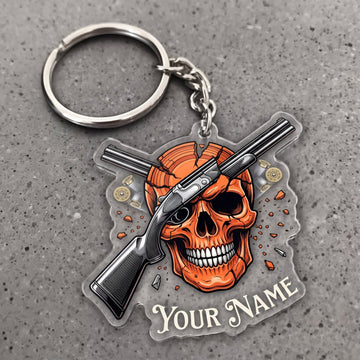 Maxcorners Clay Shooting Skull With Shotgun Customized Name 3D Keychain And Ornament