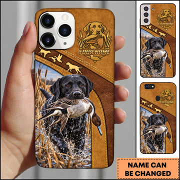 Maxcorners Duck Hunting German Wirehaired Pointer Brown Gold Hunting Badge Personalized Name 3D Phone Case - Black Labrador Retriever - Pintail