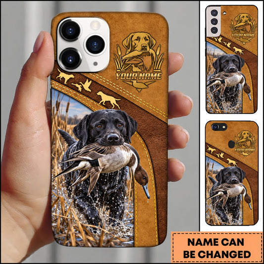 Maxcorners Duck Hunting German Wirehaired Pointer Brown Gold Hunting Badge Personalized Name 3D Phone Case - Black Labrador Retriever - Pintail