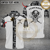 Maxcorners Billiards Skull Stripes White Black Personalized Name 3D Unisex Shirt
