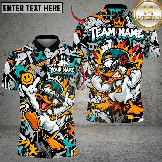 Maxcorners Bowling Hip Hop Duck Mascot Cap Chain Urban Graffiti Pins Artwork Multicolor Customized Name, Team Name 3D Shirts