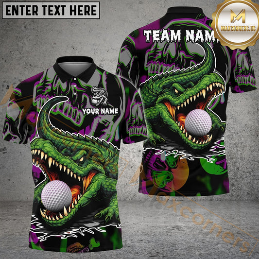 Maxcorners Crocodile Funny Golf Polo Personalized Name, Team Name 3D Shirt (4 Colors)