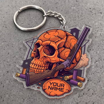 Maxcorners Clay Shooting Skull With Crossed Guns Customized Name 3D Keychain And Ornament