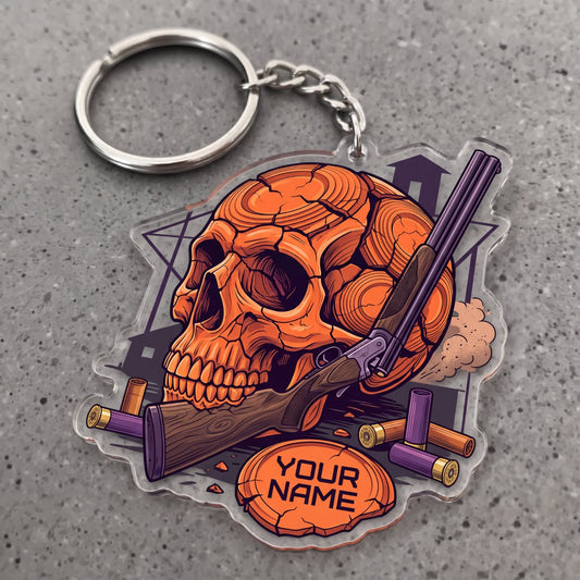 Maxcorners Clay Shooting Skull With Crossed Guns Customized Name 3D Keychain And Ornament