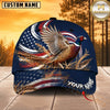 Maxcorners Hunting Wildlife Navy Blue American Flag Wave Personalized Name 3D Cap