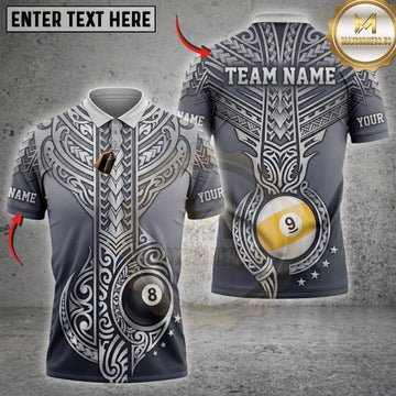 Maxcorners Billiards Black Silver Geometric Nine Ball Tribal Personalized Name 3D Unisex Shirt